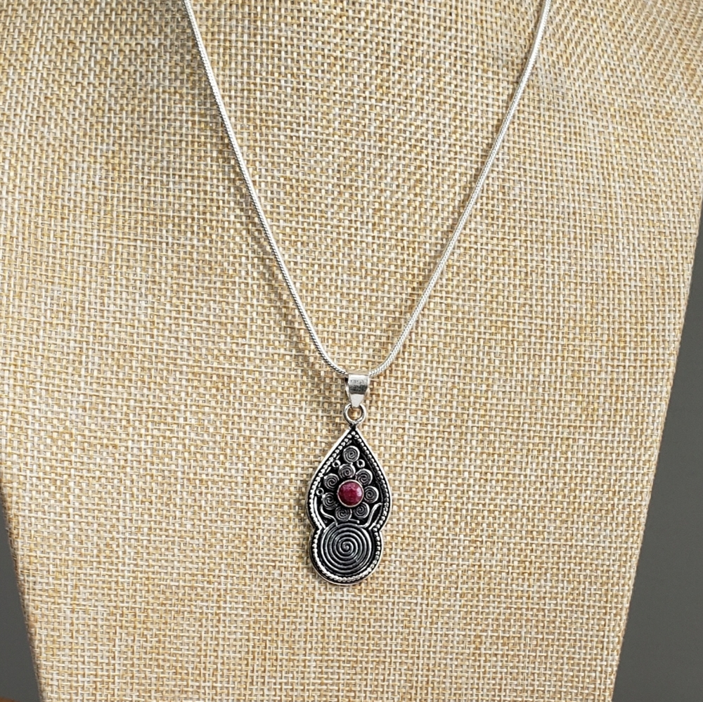 Ruby Necklace, 925 Silver Ruby Gemstone Pendant N… - image 4